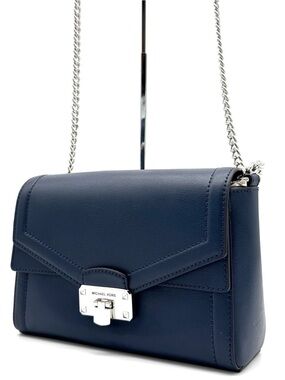 Michael Kors Kinsley Medium Shoulder Flap Crossbody Bag Navy Blue